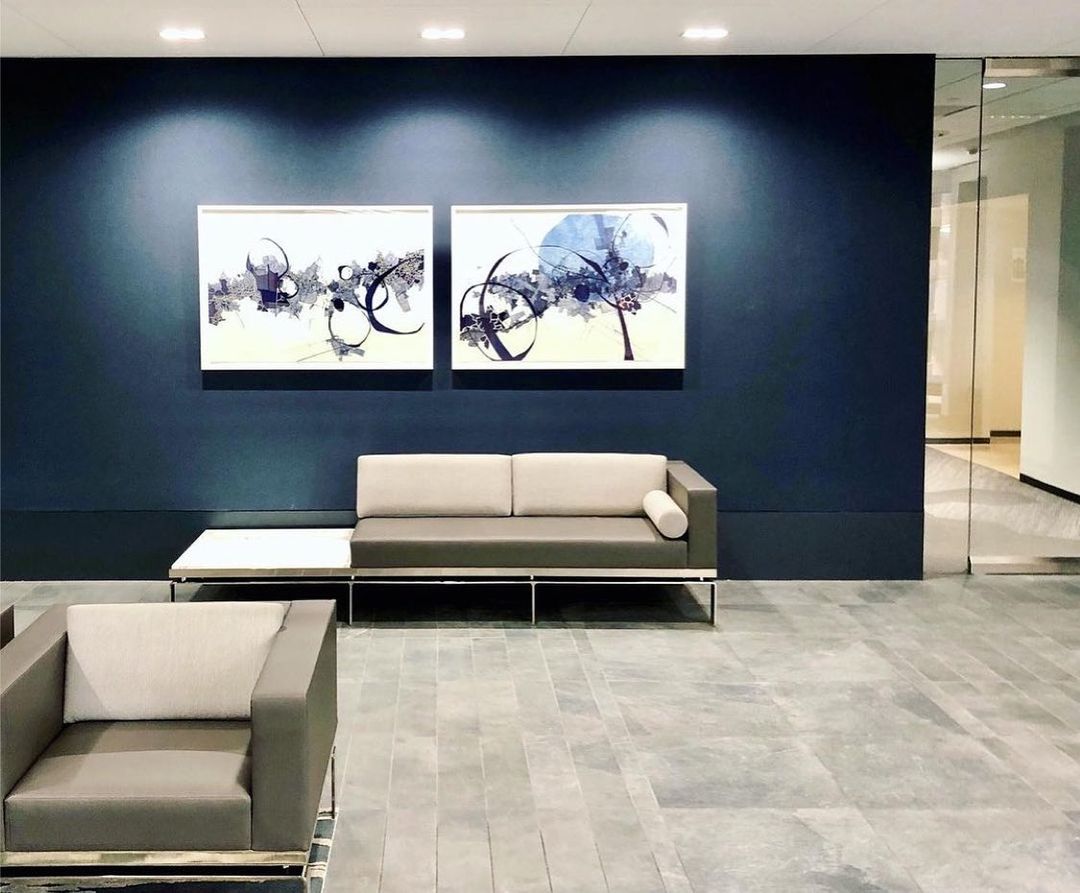 Two Derek Lerner drawings in a Houston, Texas corporate office placed by MKG Art Management in 2020.